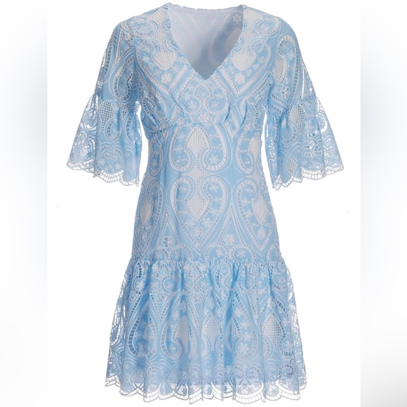 Two Tone Lace Flounce Dress - Picture 2 of 4